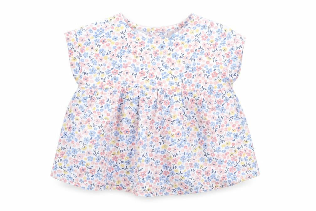 Front view of TEX Baby White Floral Basic T-Shirt, size 9-12, Months