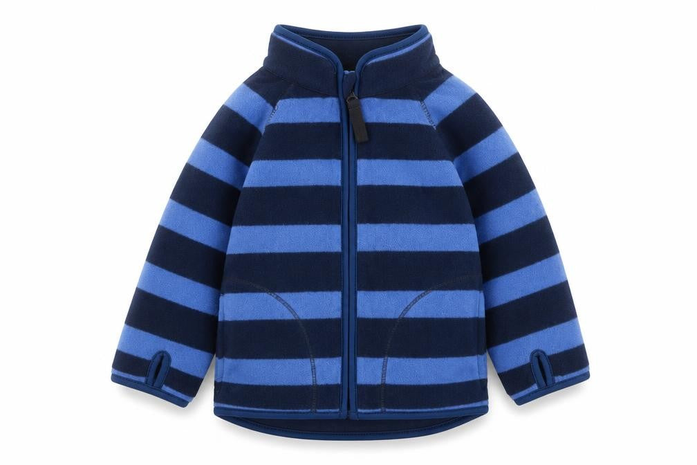 Front view of Preworn Baby Blue Striped Jacket, size 6-9, Months