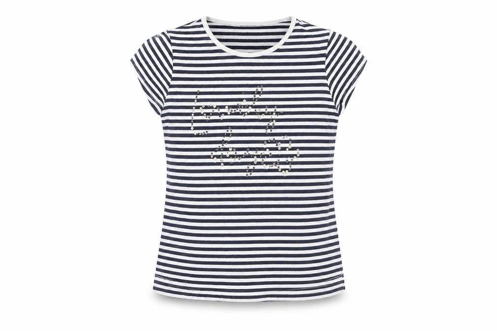 Front view of Mayoral girls’ white striped basic t-shirt, size 6, years