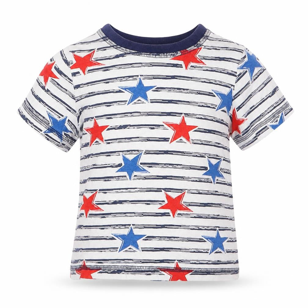 Front view of Tu boys’ white geometric pyjama top, size 2-3, years