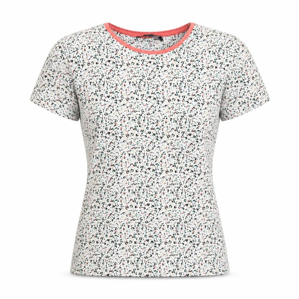 Front view of Preworn women’s black geometric basic t-shirt, size UK 8