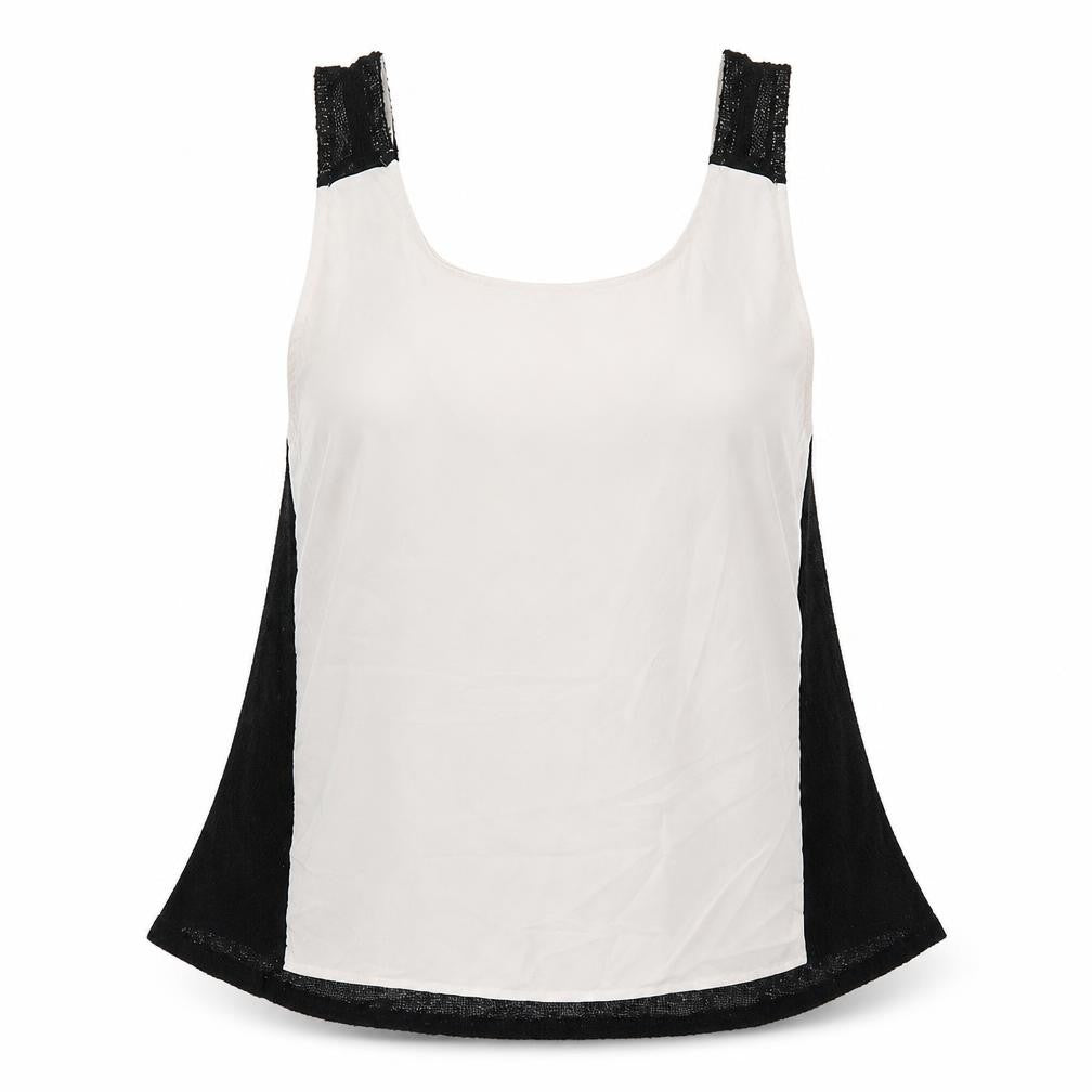 Front view of Sparkle & Fade women’s black basic tank, size S, - black and white