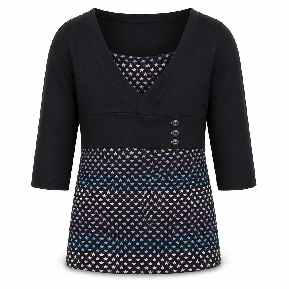 Front view of Young Dimension girls’ black basic t-shirt, size 7-8, years - stars