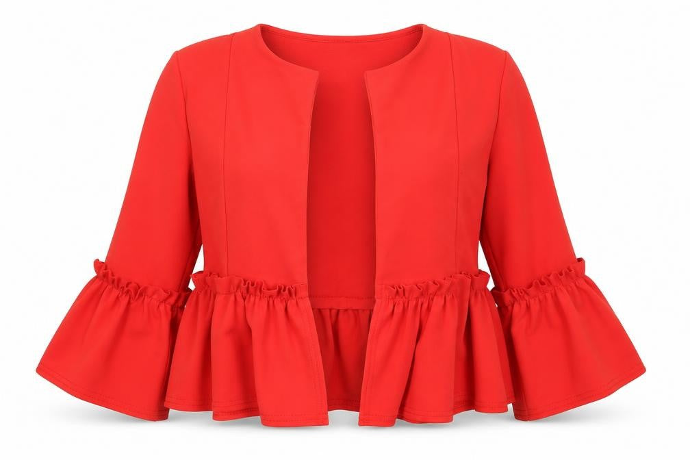Front view of Prague women’s red jacket, size UK 14