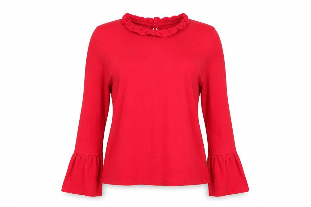 Front view of Topshop women’s red basic t-shirt, size UK 12