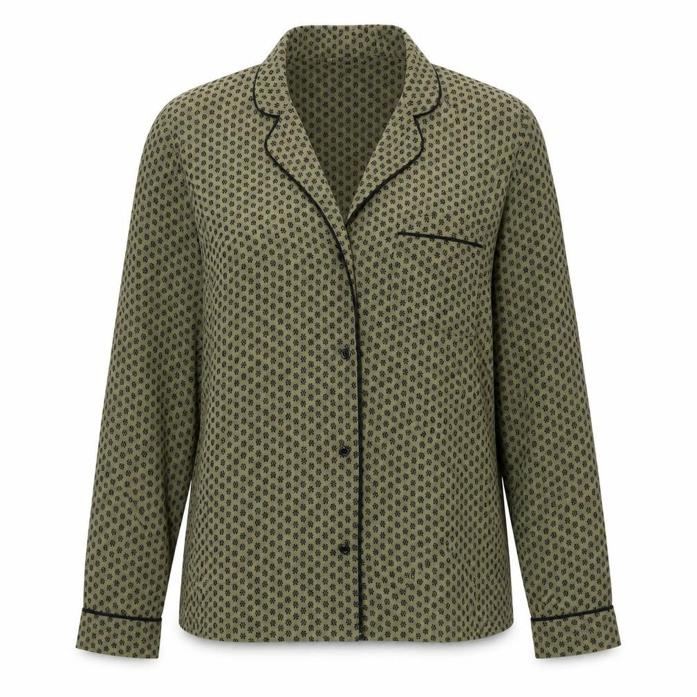 Front view of Marks & Spencer women’s green floral basic button-up, size UK 10