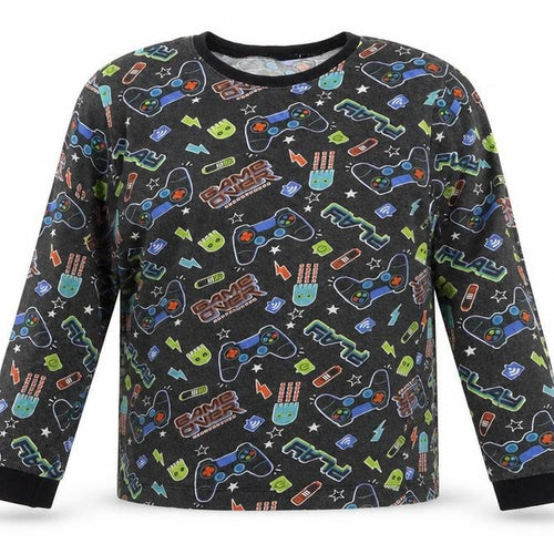 B&M Boys Black Geometric   Pyjama Top Size 11-12 Years  - Gaming Controllers Pac Man Game Over