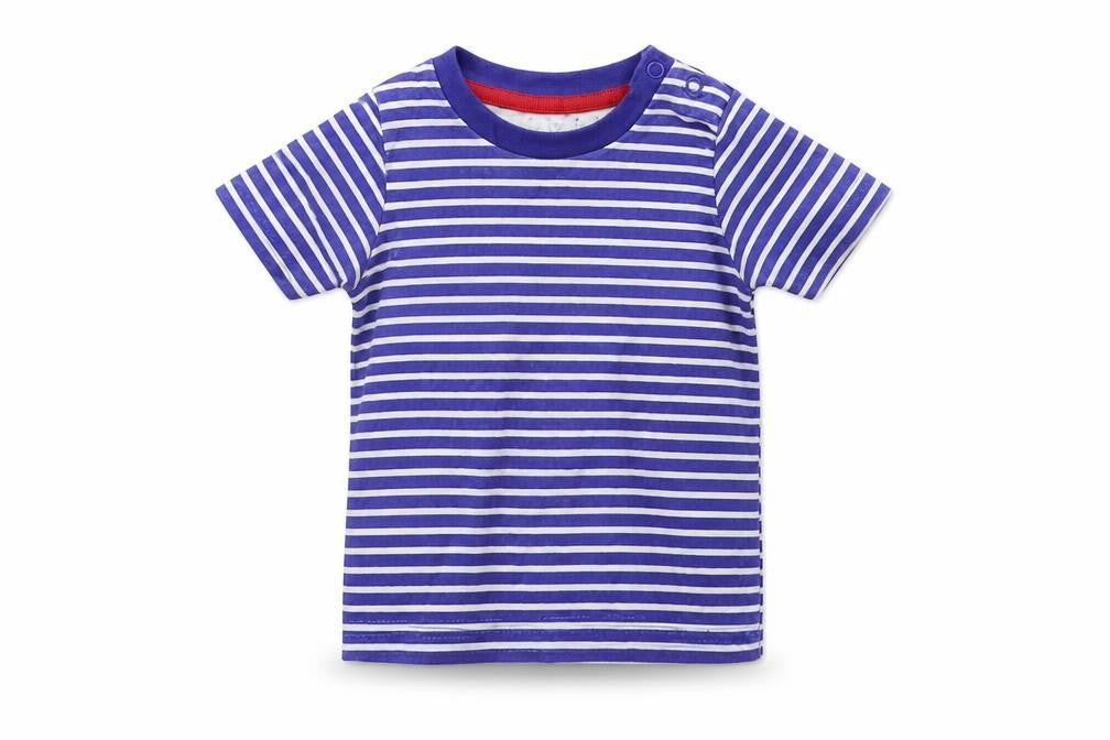Front view of Lily & Jack Baby Blue Striped Basic T-Shirt, size 6-9, Months