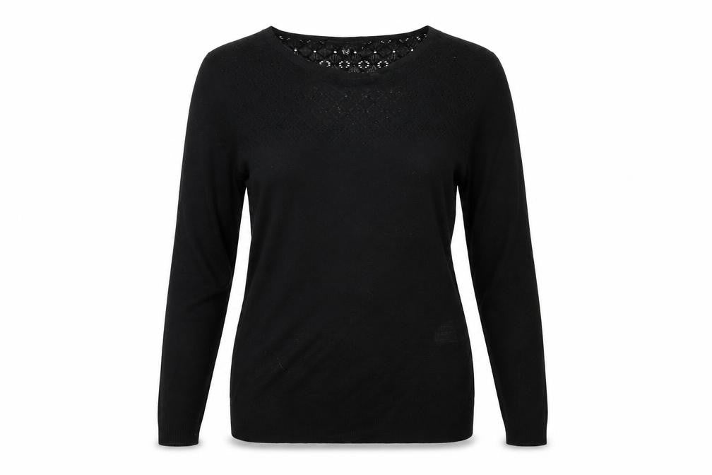 Front view of Warehouse women’s black jumper, size UK 8