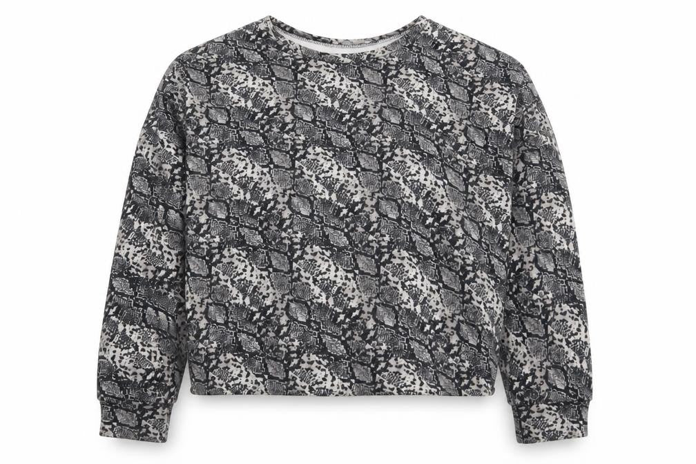 Front view of Zara women’s multicoloured animal print pullover sweatshirt, size M