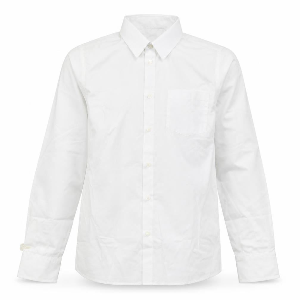 Front view of Tu boys’ white basic button-up, size 13, years