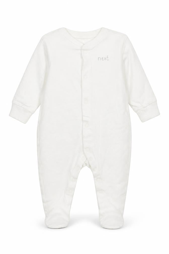 Front view of Next Baby White Babygrow One-Piece, size 3-6, Months
