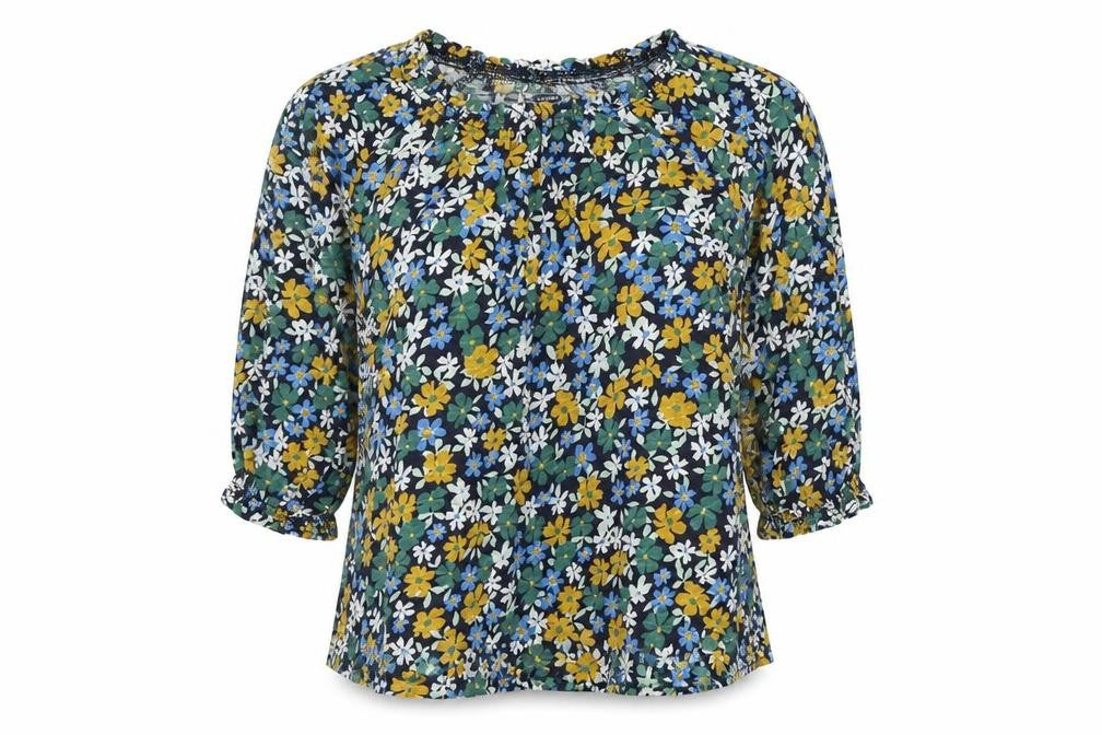 Front view of Old Navy women’s blue floral basic t-shirt, size UK 8