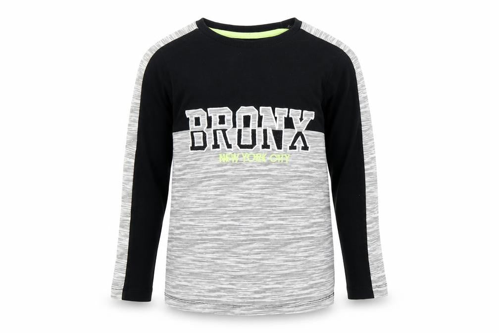 Front view of Urbn dept boys’ black colourblock basic t-shirt, size 7, years