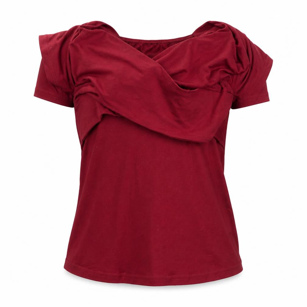 Front view of SHEIN women’s red basic t-shirt, size S