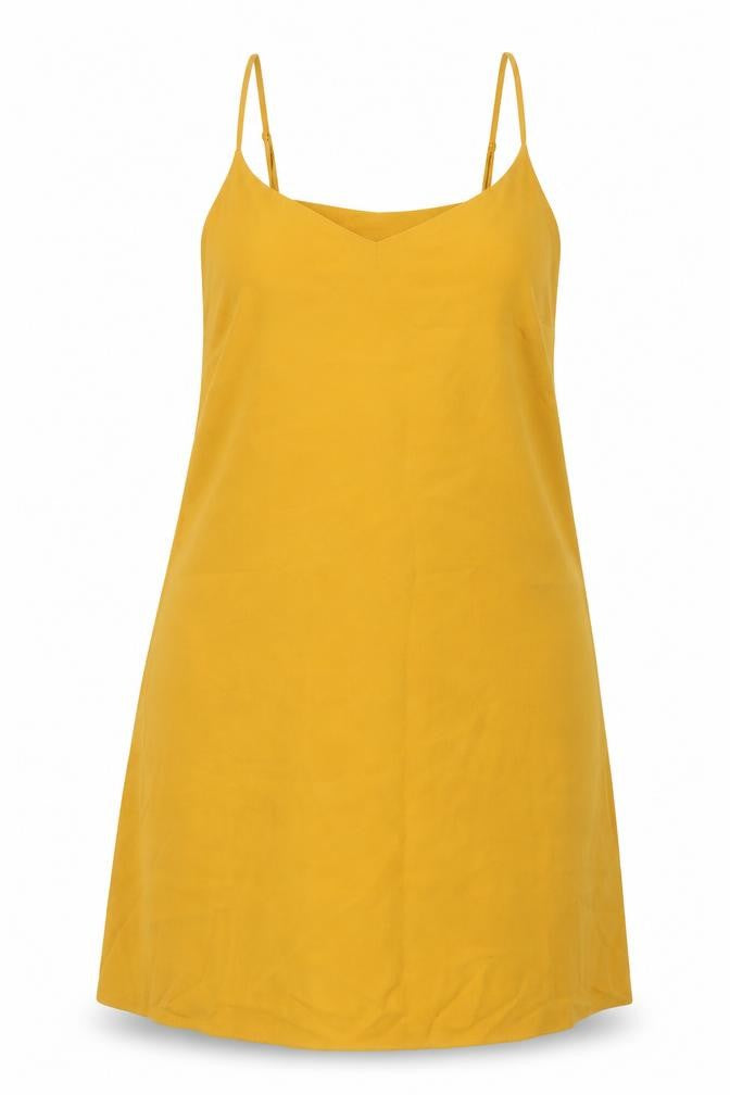 Front view of miss guided women’s yellow fit & flare, size UK 12