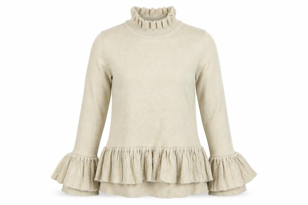 Front view of Preworn women’s beige knit jumper, size S