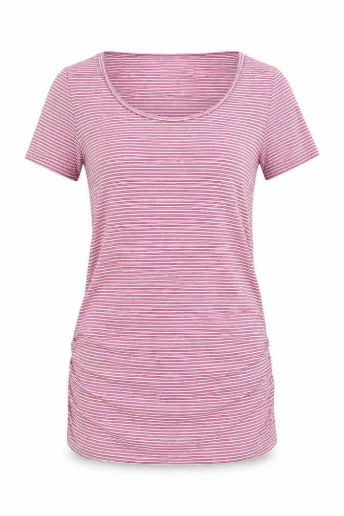 Front view of Blooming Marvellous women’s pink striped jersey basic t-shirt, size S