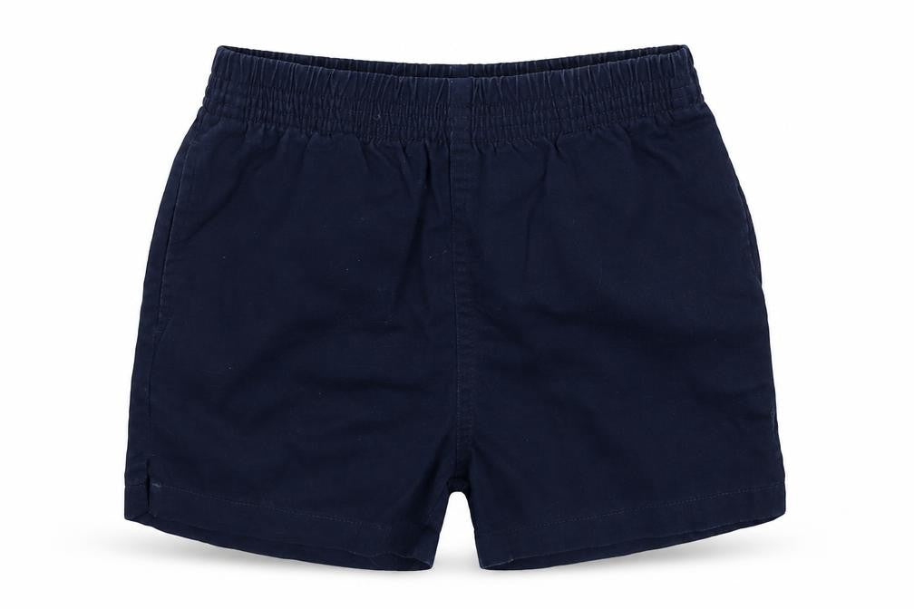 Front view of Tu boys’ blue sweat shorts, size 6, years