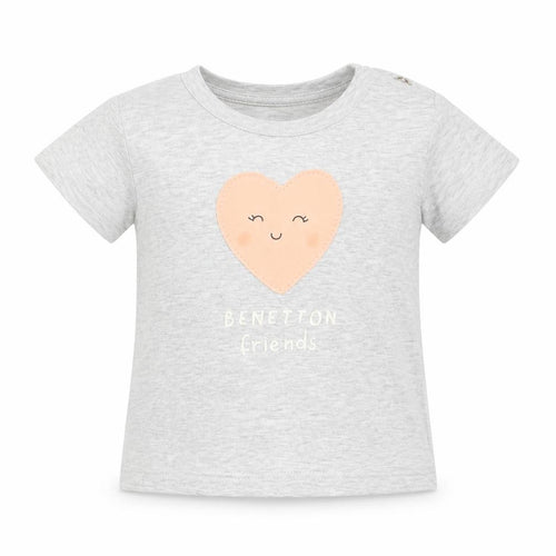 United Colors of Benetton Girls Grey   Basic T-Shirt Size 3-6 Months  - heart