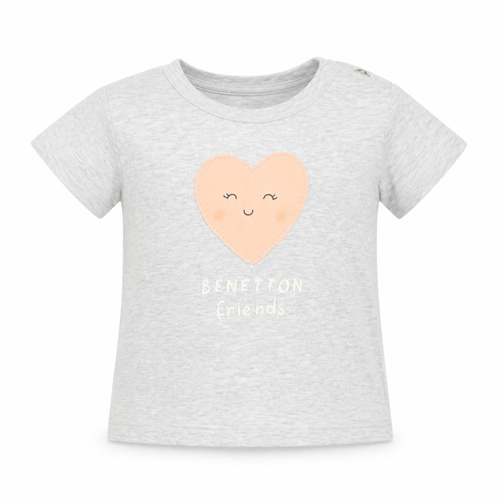 United Colors of Benetton Girls Grey   Basic T-Shirt Size 3-6 Months  - heart