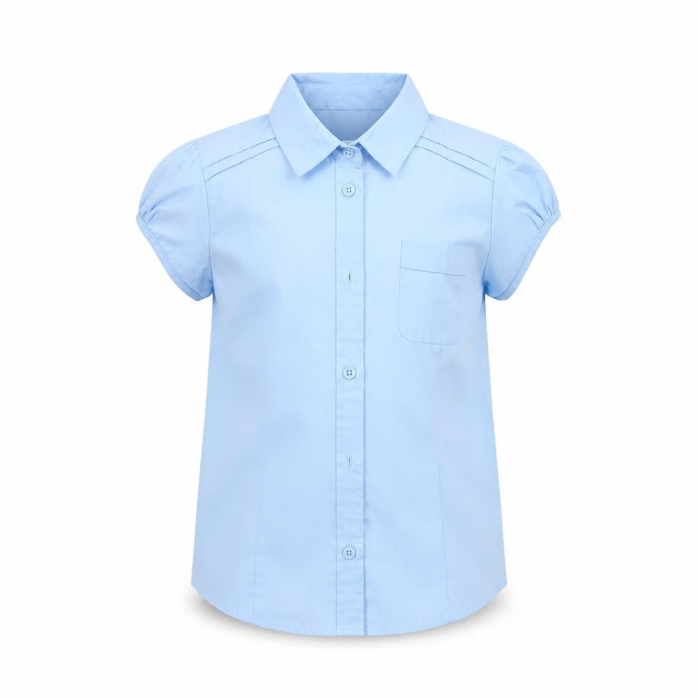 Front view of Next girls’ blue basic button-up, size 9, years - school