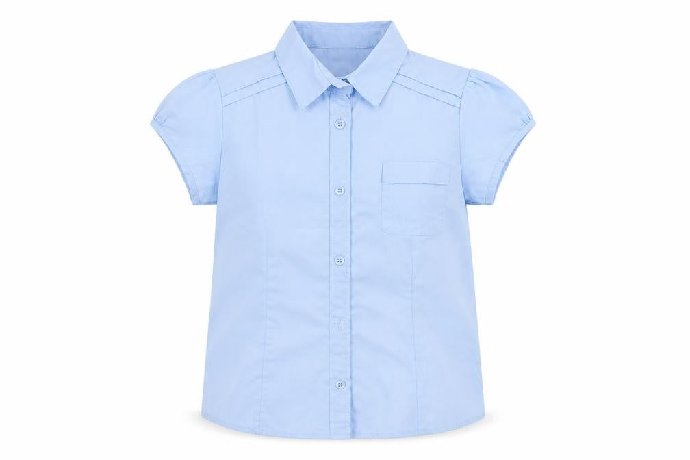 Front view of Next girls’ blue basic button-up, size 9, years - school
