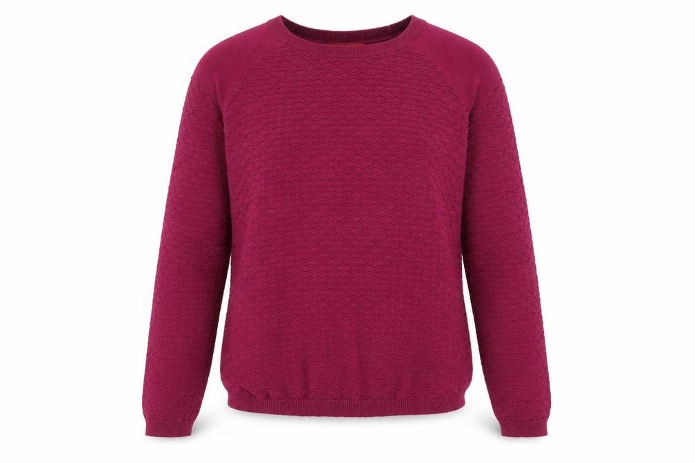 Front view of Next women’s purple geometric knit jumper, size UK 6