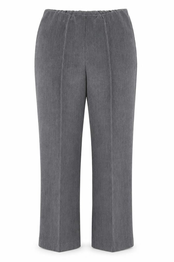 Front view of Bonmarché women’s grey trousers, size UK 12, 28.5-inch leg