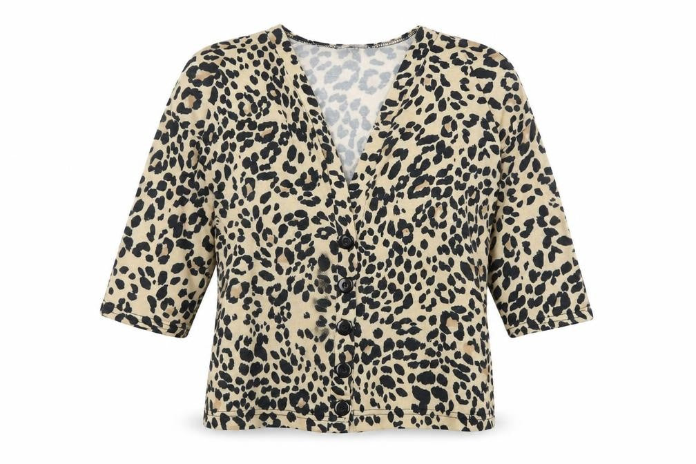 Front view of New Look women’s orange animal print basic button-up, size S