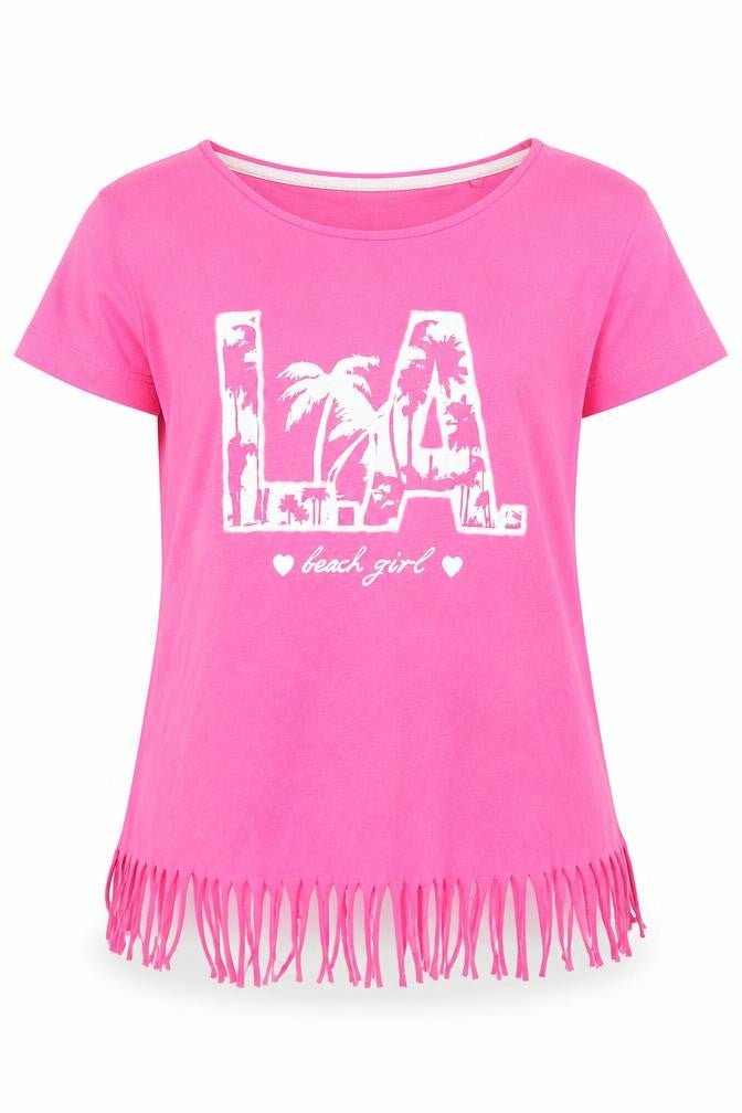 Front view of Pepperts girls’ pink basic t-shirt, size 9, years