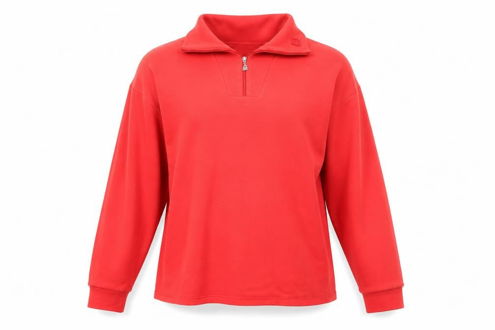 Front view of Preworn women’s red jumper, size UK 10