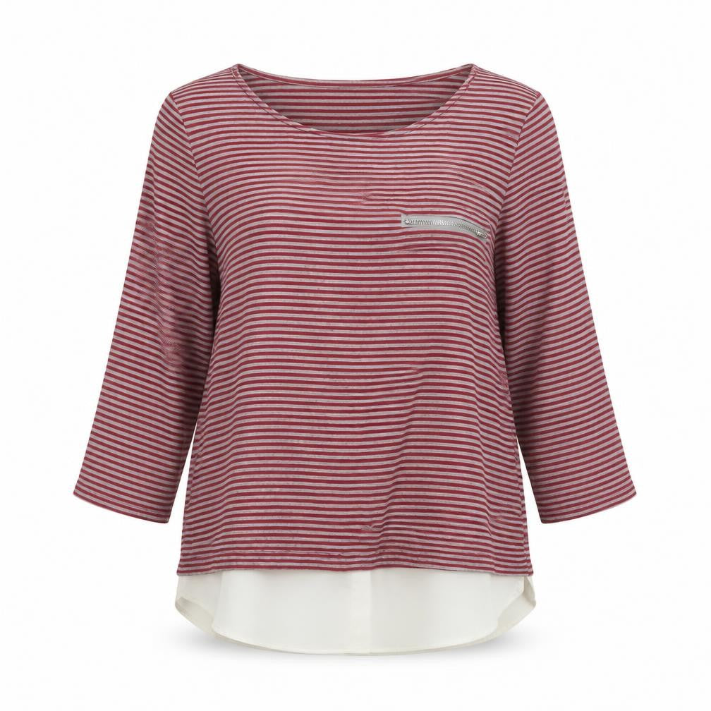 Front view of Warehouse women’s red striped basic blouse, size UK 12