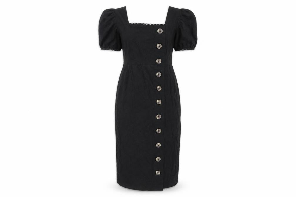 Front view of ASOS women’s beige wrap dress, size UK 4