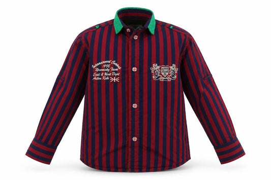 Front view of Active boys’ red striped basic button-up, size 2, years
