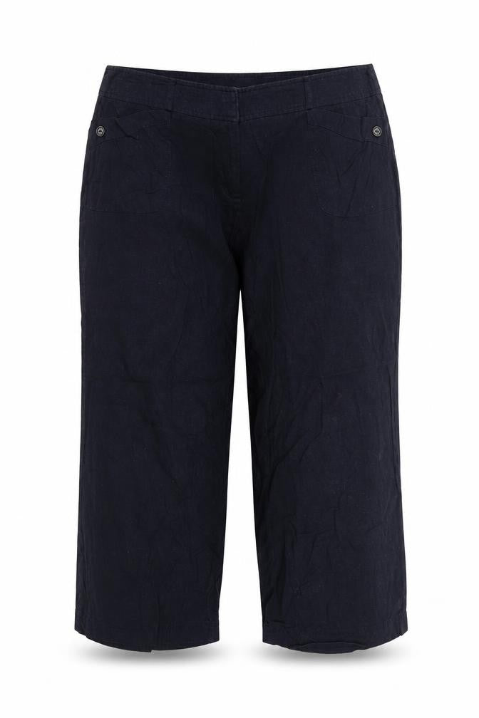 Front view of mimosa women’s blue trousers, size UK 16, 24-inch leg