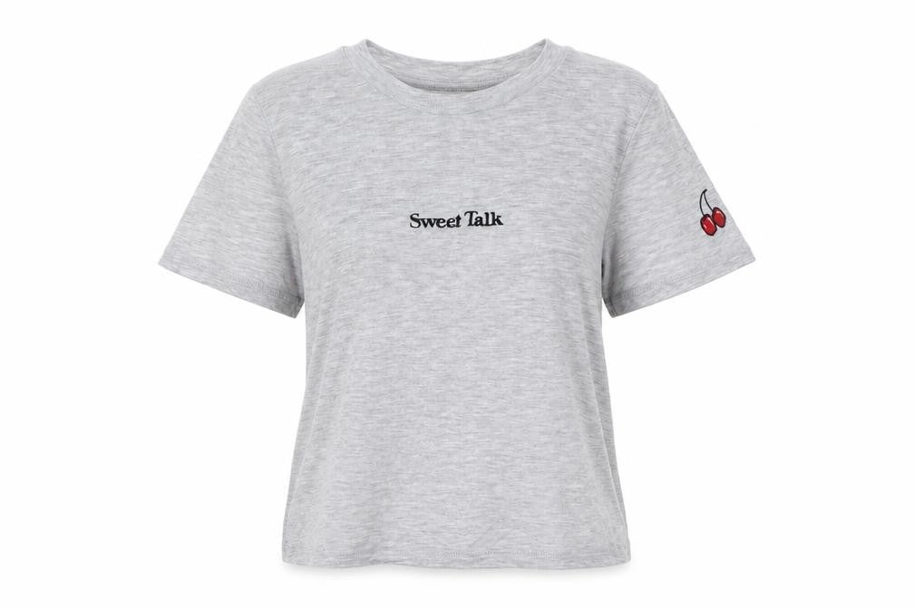Front view of Topshop women’s grey basic t-shirt, size UK 6