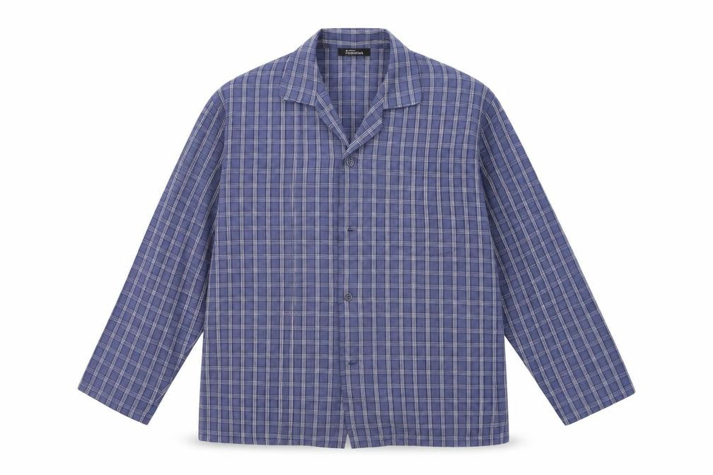 Front view of Allders men’s blue check button-up, size L