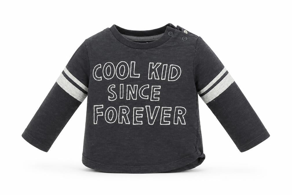 Front view of F&F boys’ grey basic t-shirt, size 3-6, months