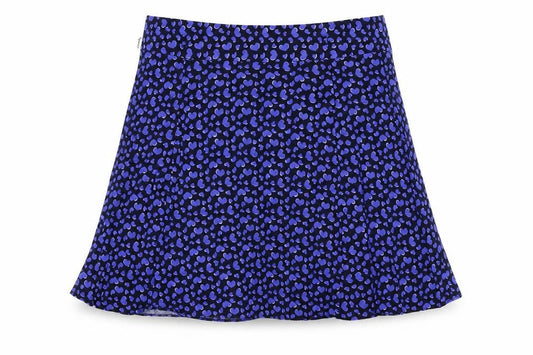 Front view of Papaya women’s blue animal print a-line skirt, size UK 34, in