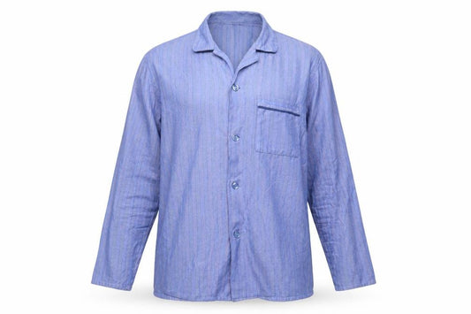 Front view of Marks & Spencer men’s blue button-up, size M