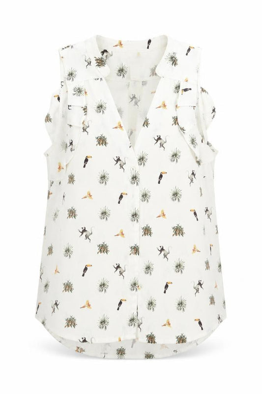 Front view of H&M< women’s ivory animal print basic button-up, size UK 6