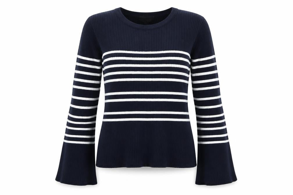 Front view of Topshop women’s multicoloured striped jumper, size UK 10