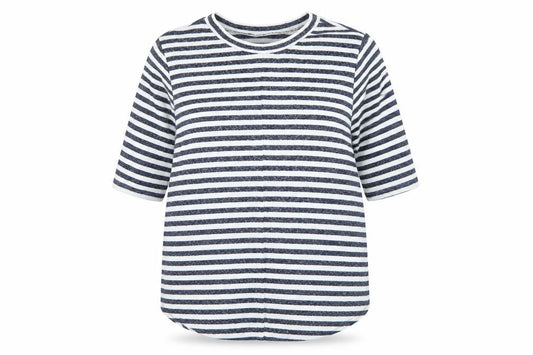 Front view of Marks & Spencer women’s multicoloured striped jumper, size UK 12