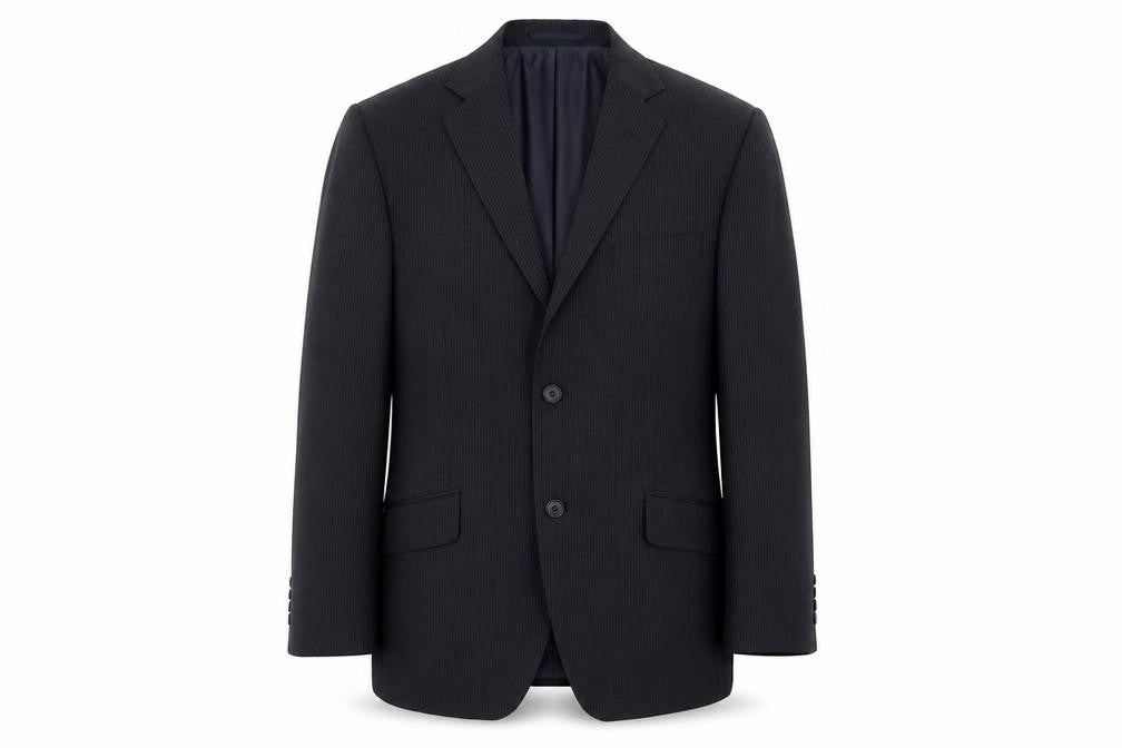 Front view of George men’s black striped jacket suit jacket, size 38