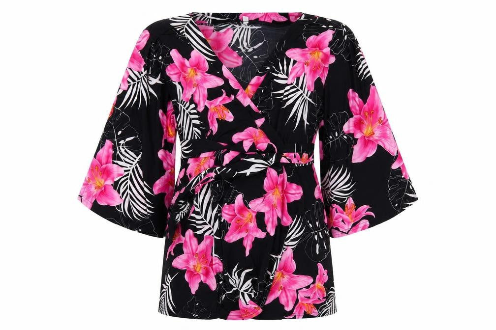 Preworn Womens Black Floral  Basic Blouse Size 12