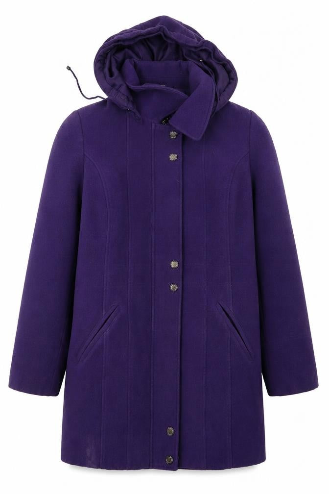 Front view of eleganze women’s purple pea coat coat, size S