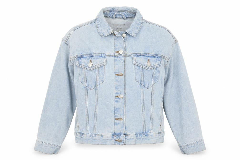 Front view of Denim Co. women’s blue denim jacket, size UK 8