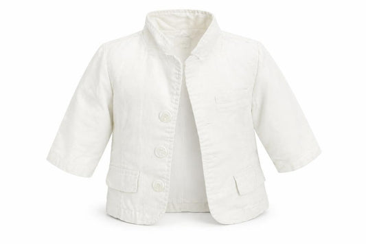 Front view of Mila Blue Baby White Jacket Blazer, size 3-6, Months