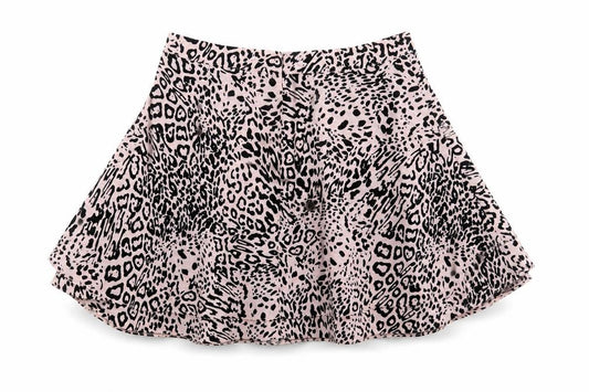 Front view of ASOS women’s pink animal print a-line skirt, size UK 16
